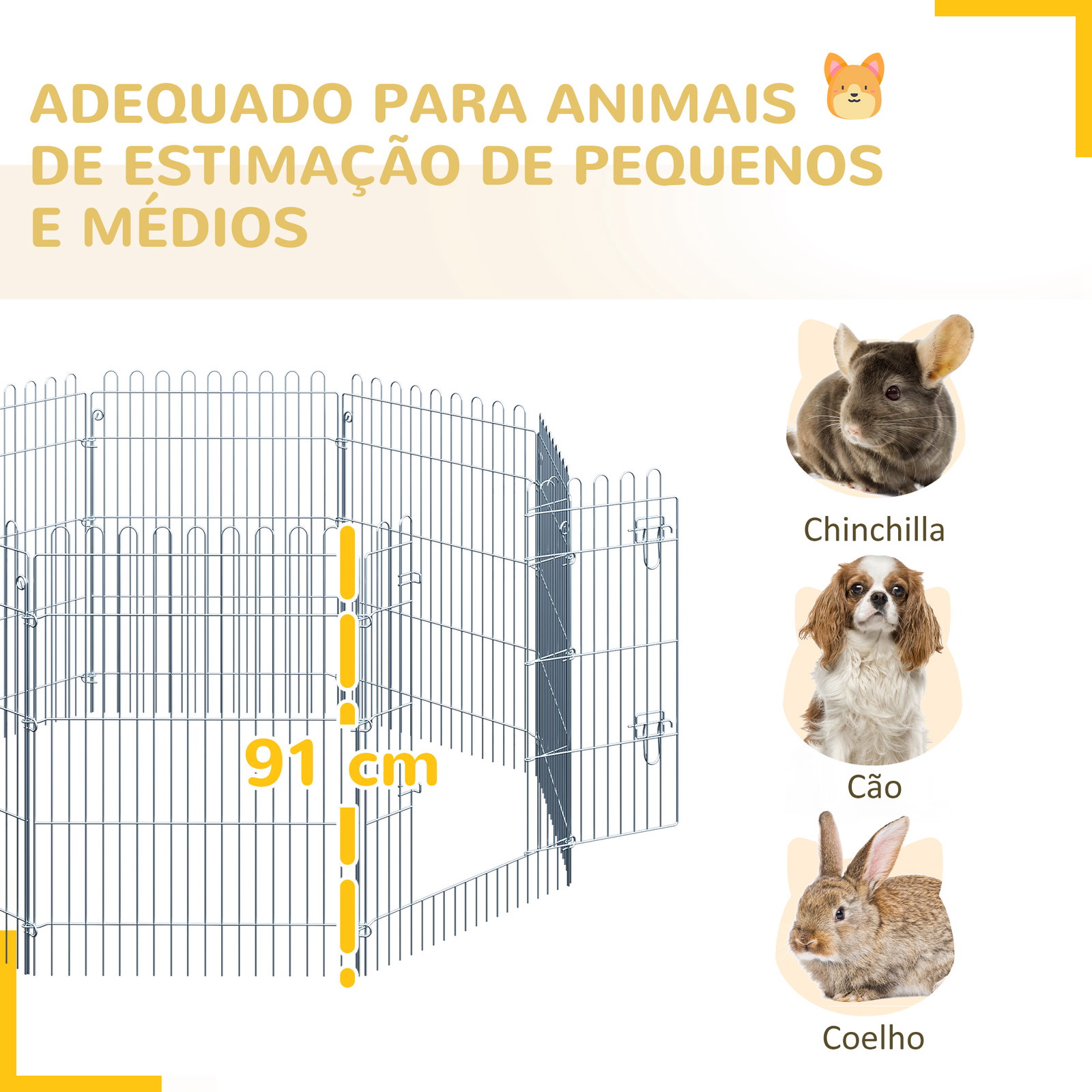 Parque para animais de estimação com 8 paineis 63x76cm cerca para animais de estimação com porta com trava para jardim pátio exterior prata
