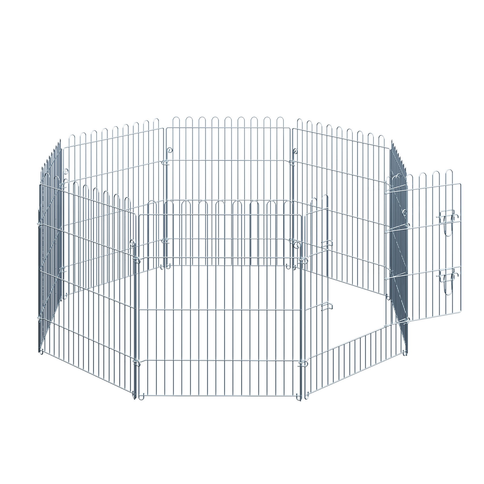 Parque para animais de estimação com 8 paineis 63x76cm cerca para animais de estimação com porta com trava para jardim pátio exterior prata