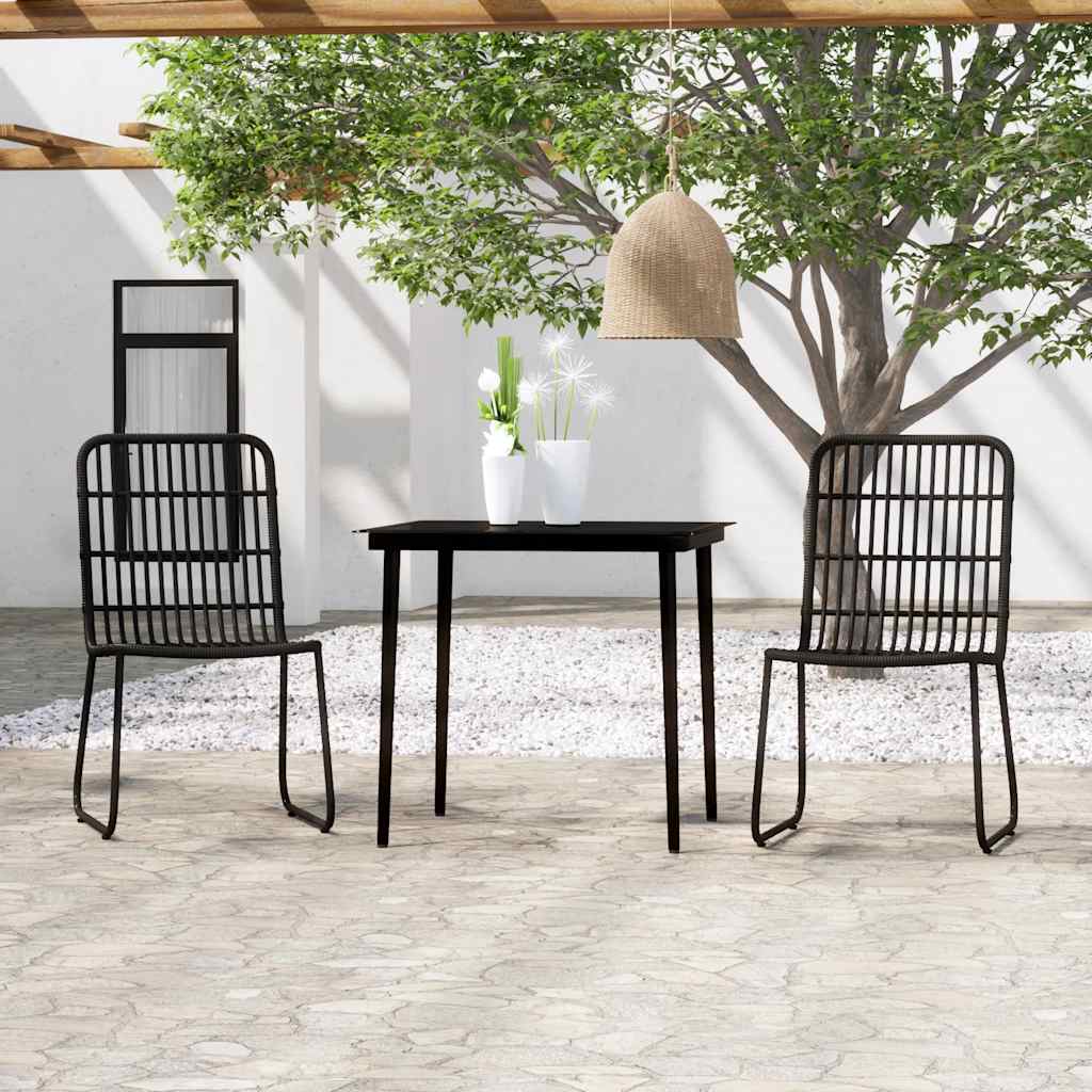 3 Pcs conjunto de jantar para jardim preto