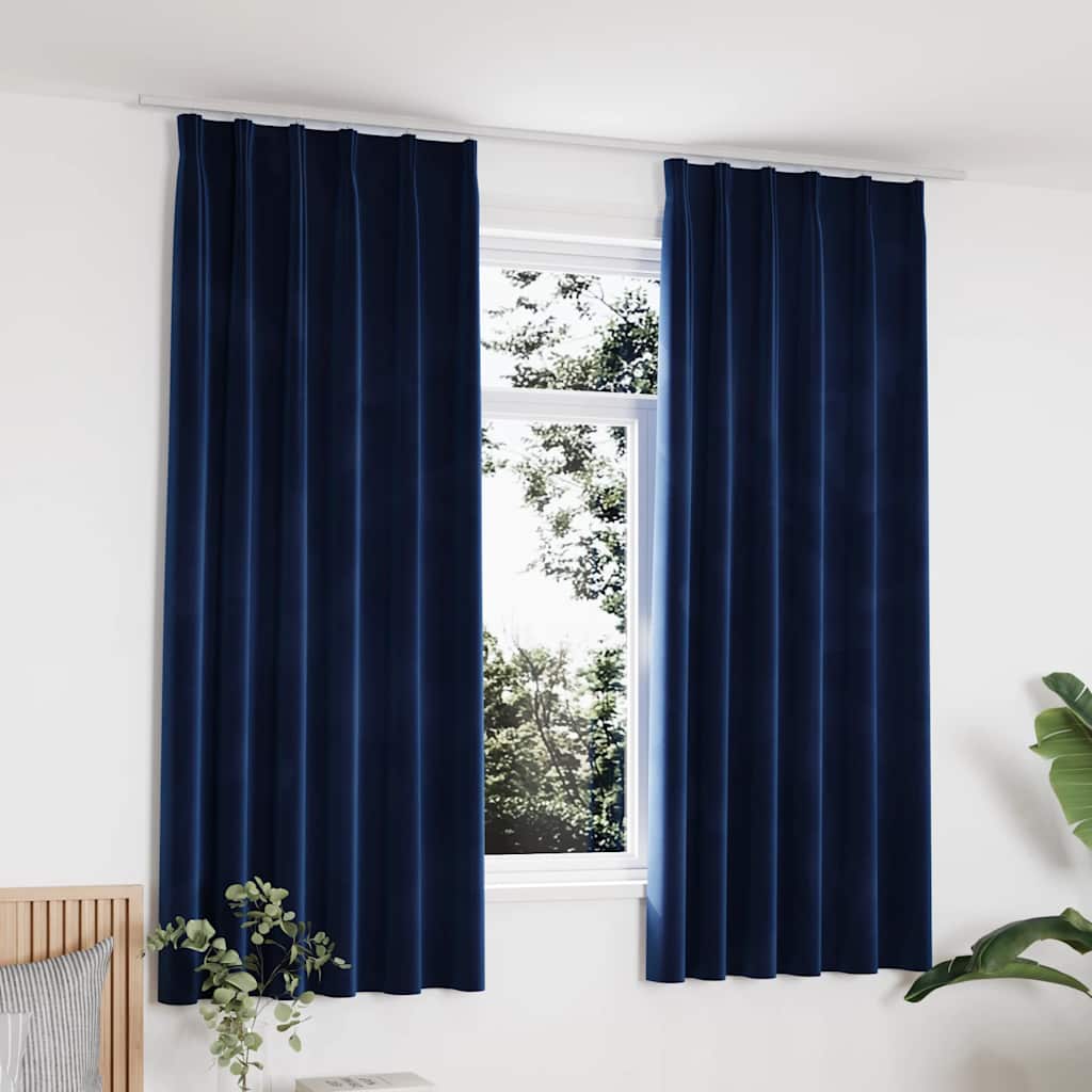 Cortinas blackout c/ ganchos 2 pcs 140x175cm veludo azul escuro