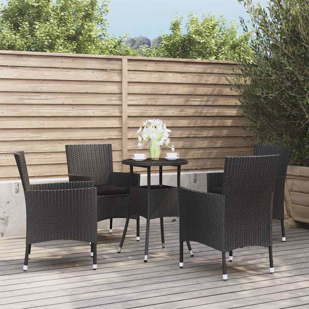 5 Pcs conjunto bistrô de jardim c/ almofadões vime PE preto