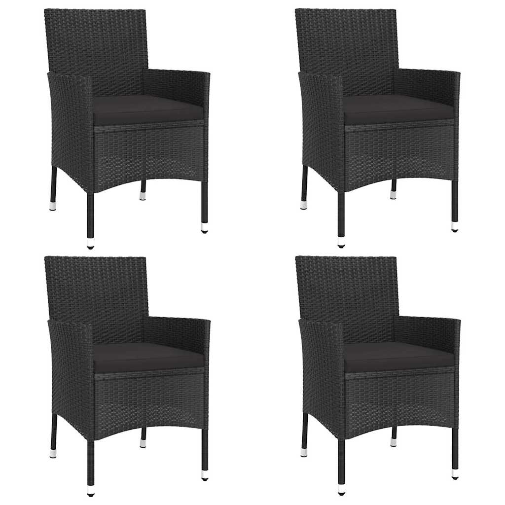 5 Pcs conjunto bistrô de jardim c/ almofadões vime PE preto