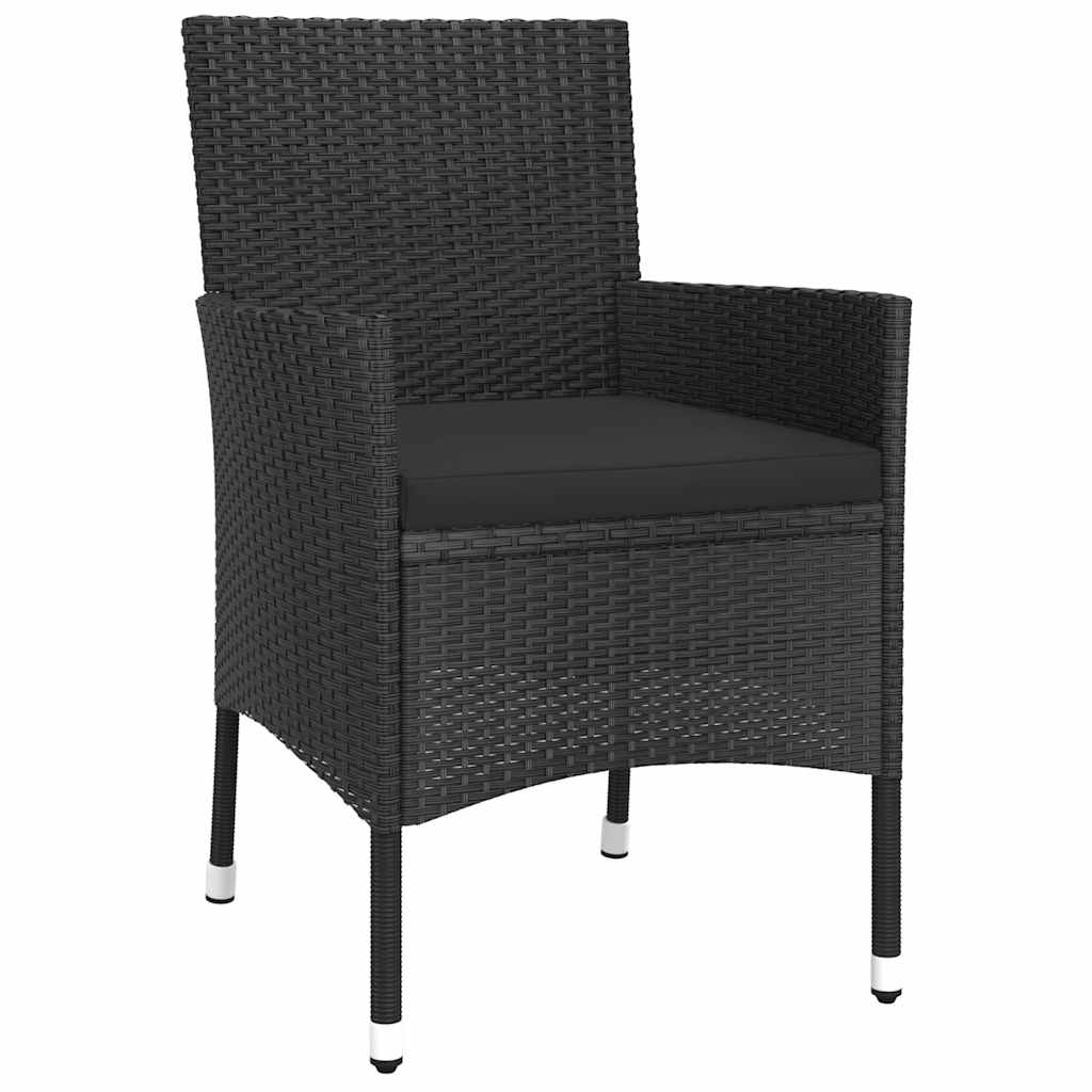 5 Pcs conjunto bistrô de jardim c/ almofadões vime PE preto