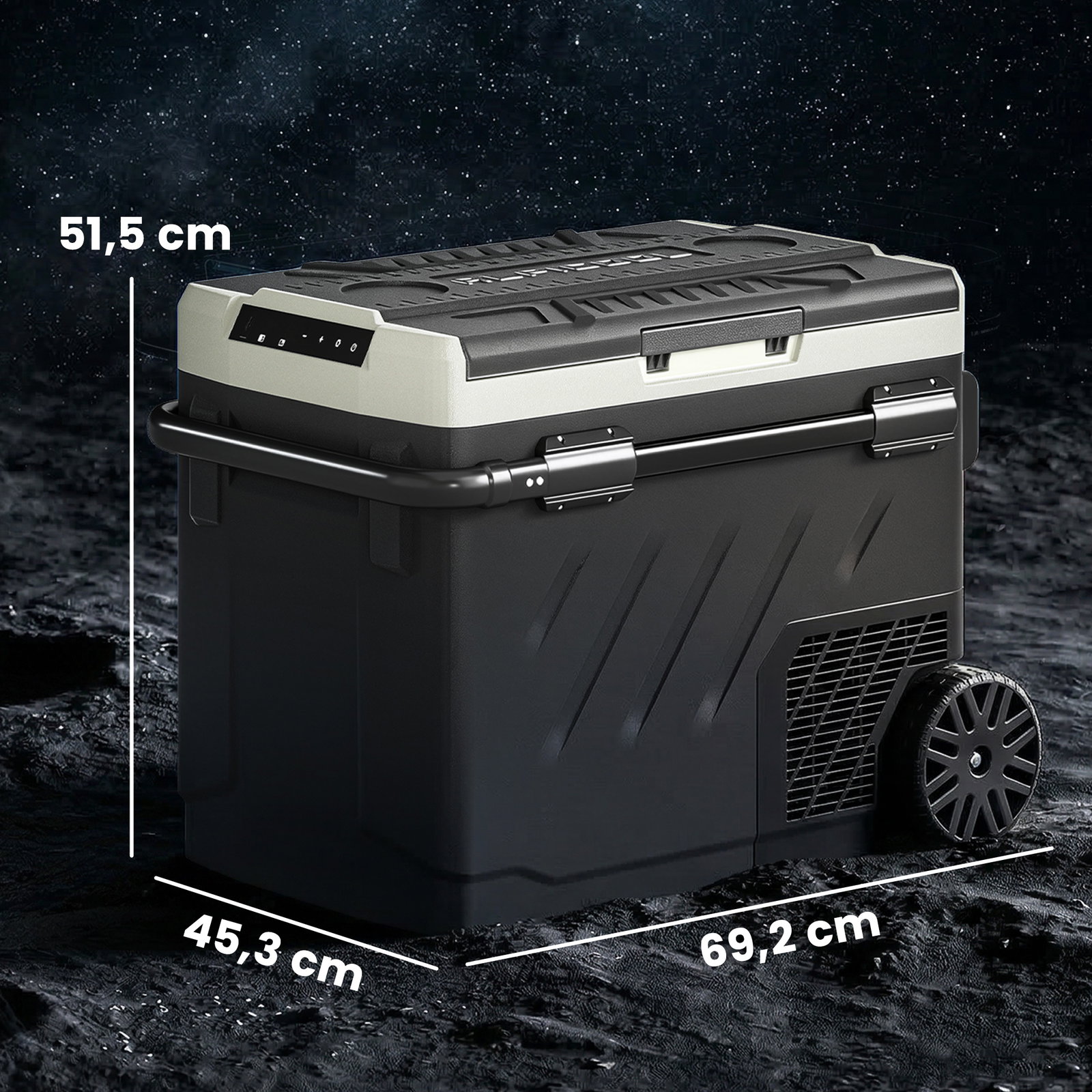 Frigorífico portátil elétrico 49l com compressor dupla zona controlo por app rodas pega telescópica -20℃ a 20℃ e porta USB