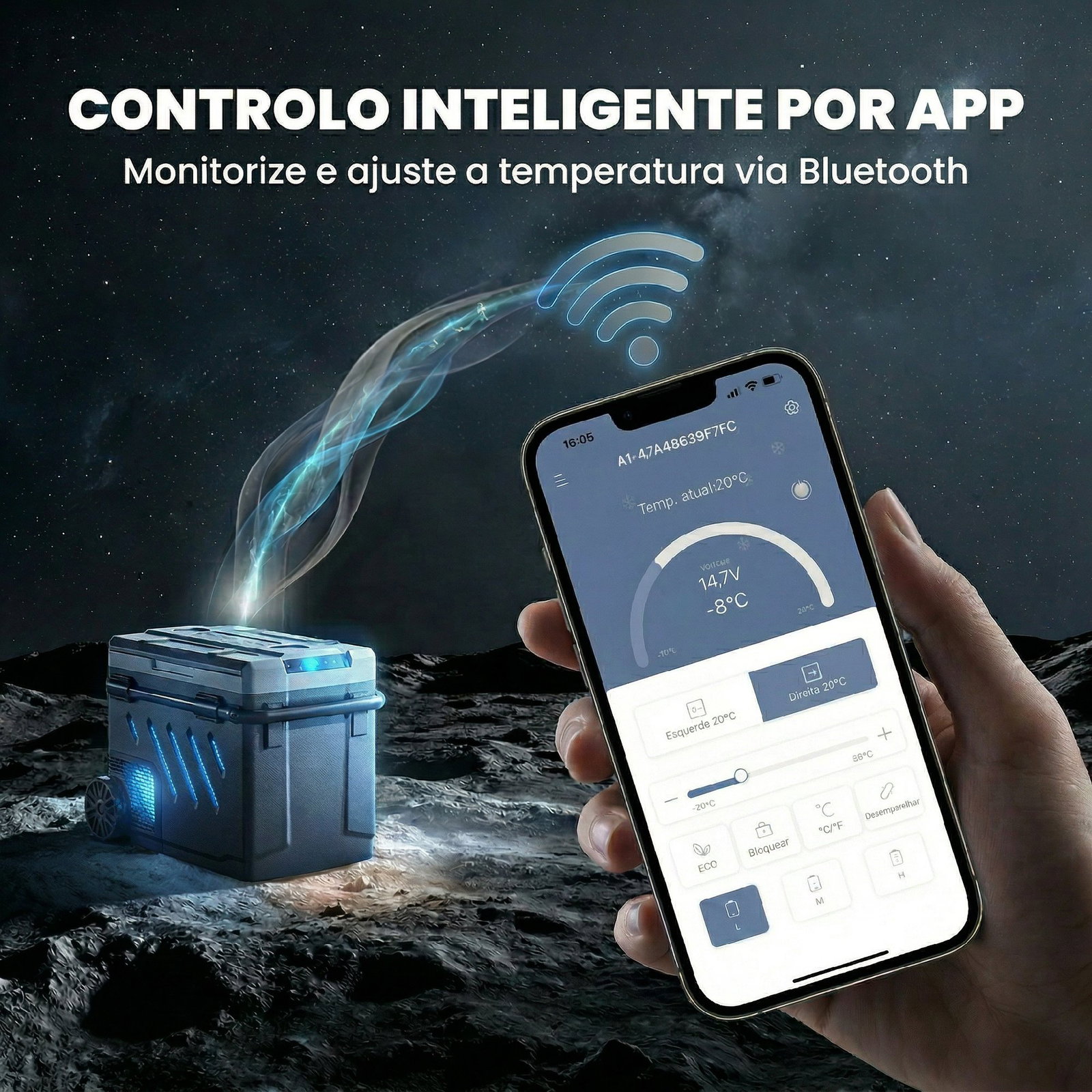 Frigorífico portátil elétrico 49l com compressor dupla zona controlo por app rodas pega telescópica -20℃ a 20℃ e porta USB