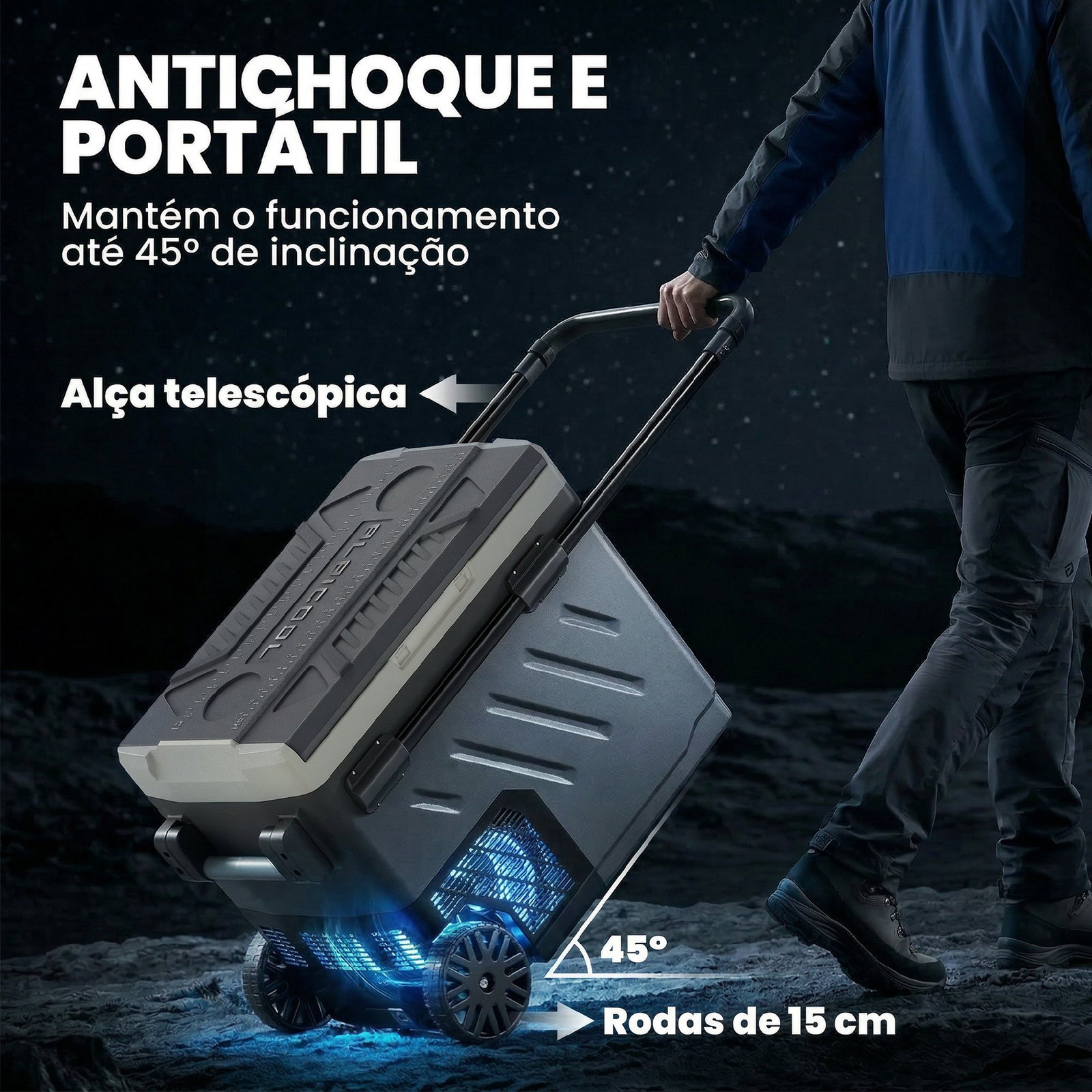 Frigorífico portátil elétrico 49l com compressor dupla zona controlo por app rodas pega telescópica -20℃ a 20℃ e porta USB