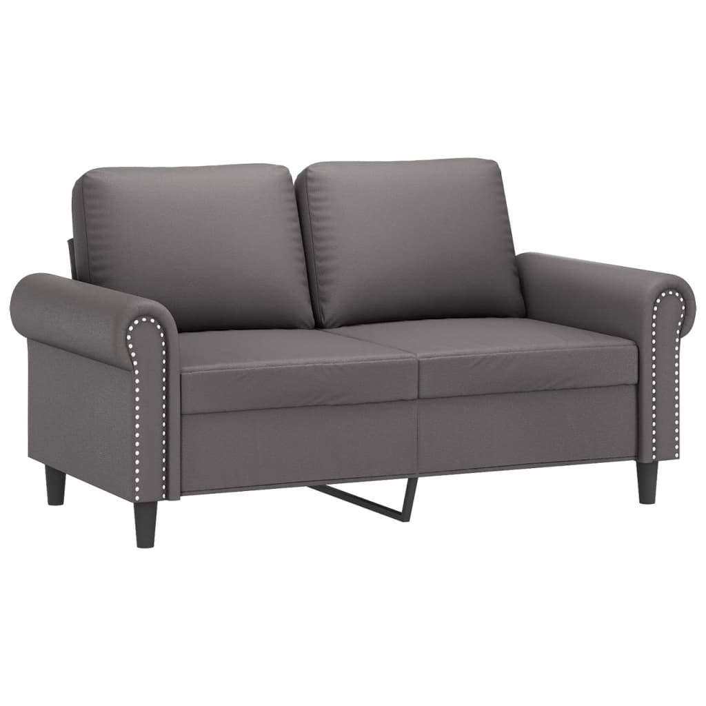 3 Pcs conjunto de sofás com almofadas couro artificial cinzento