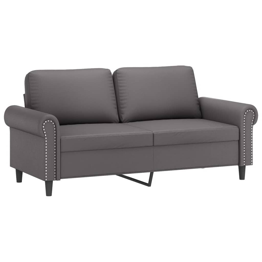 3 Pcs conjunto de sofás com almofadas couro artificial cinzento