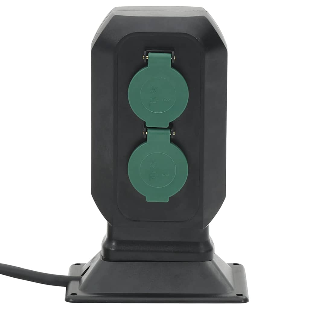 Tomada p/ o exterior c/ estaca 4 vias 15,5x11x24 cm preto/verde