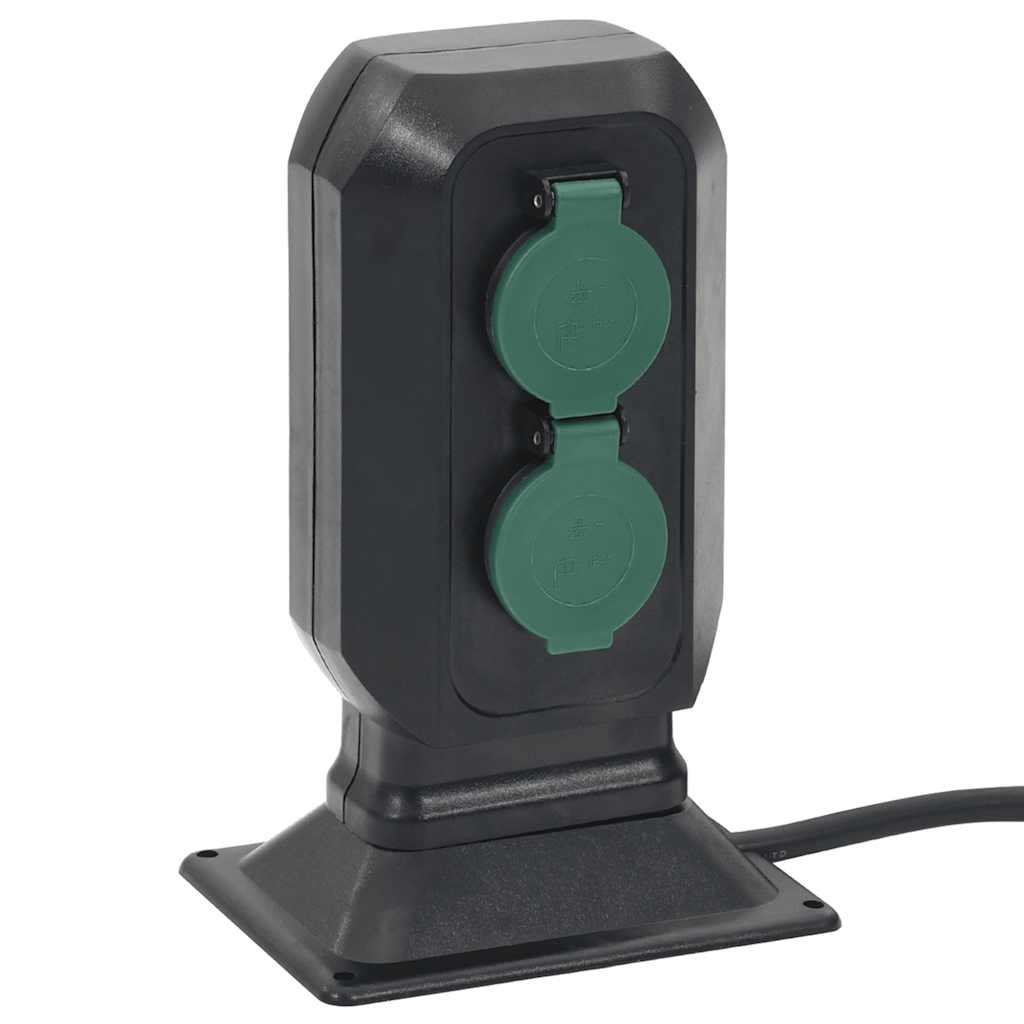 Tomada p/ o exterior c/ estaca 4 vias 15,5x11x24 cm preto/verde