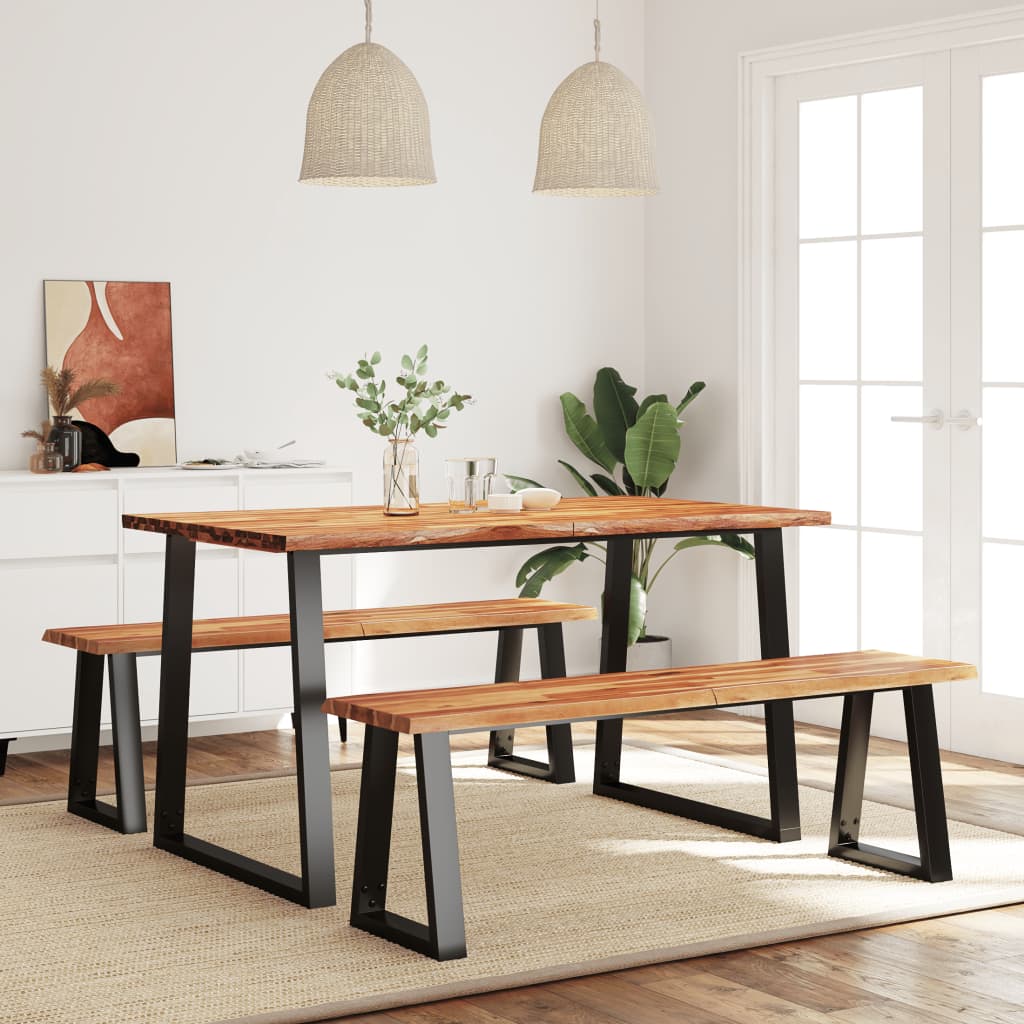 3 Pcs conjunto de jantar c/ bordas vivas acácia maciça