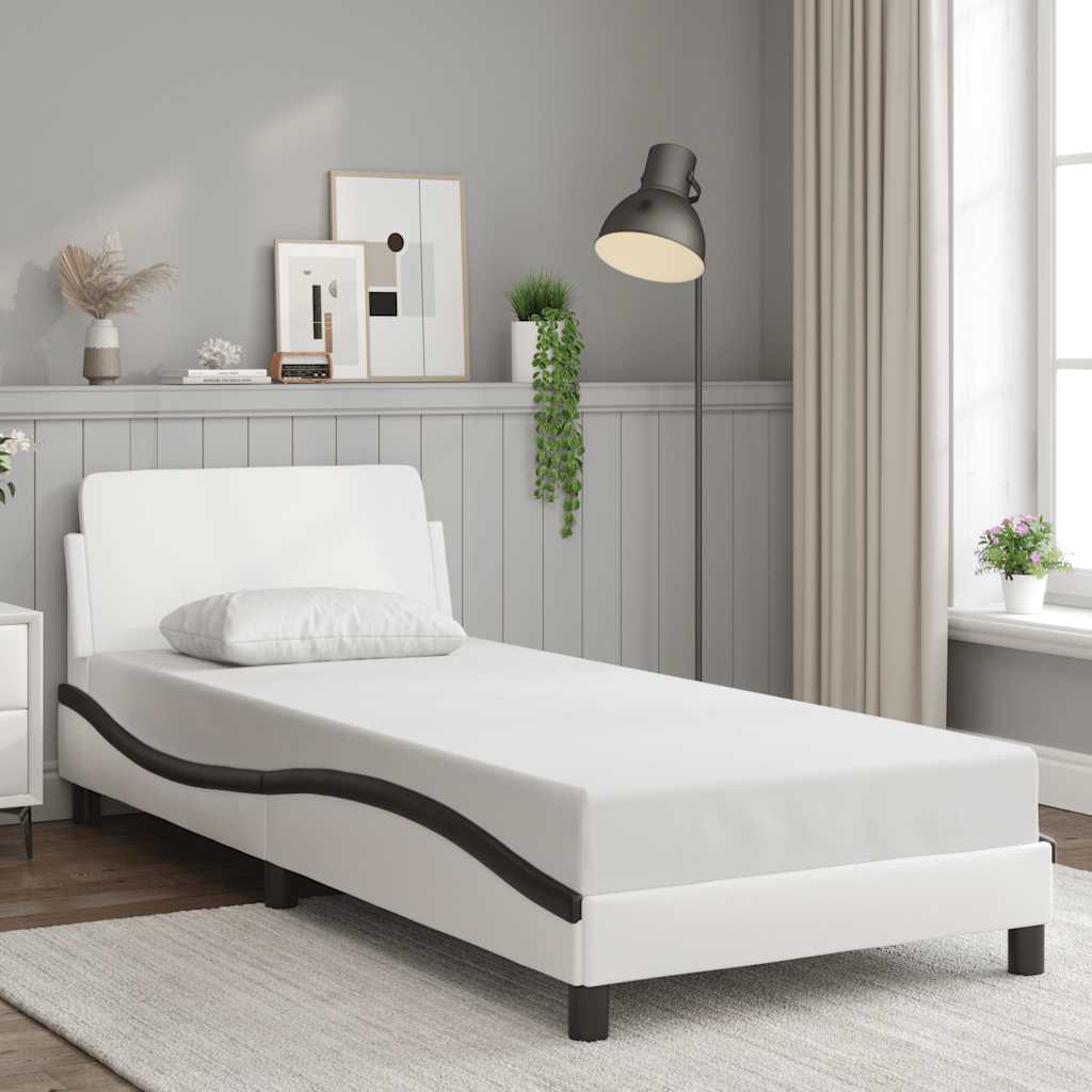 Estrutura de cama dover couro artificial branco e preto