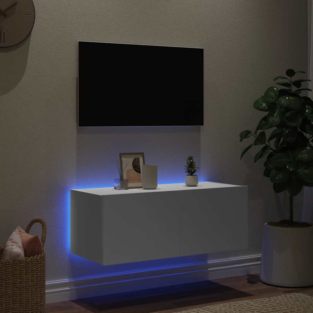 Móvel de parede para TV com luzes LED 80x35x31 cm branco
