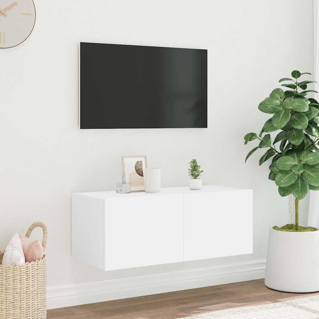 Móvel de parede para TV com luzes LED 80x35x31 cm branco