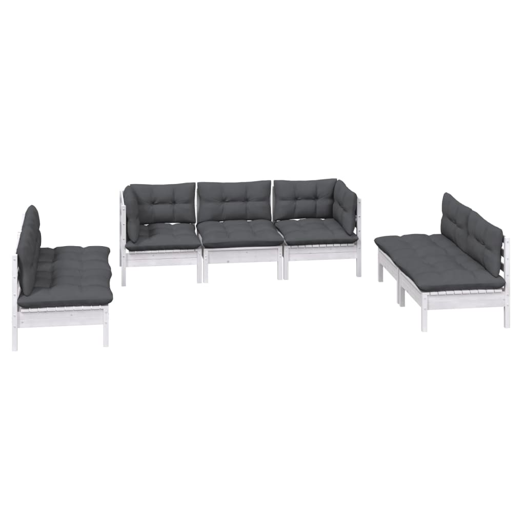 7 Pcs conjunto lounge de jardim c/ almofadões pinho maciço
