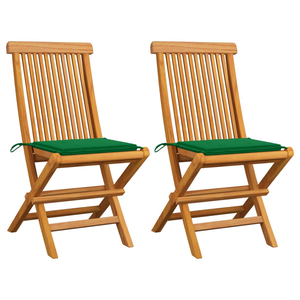 Cadeiras de jardim c/ almofadões verdes 2 pcs teca maciça