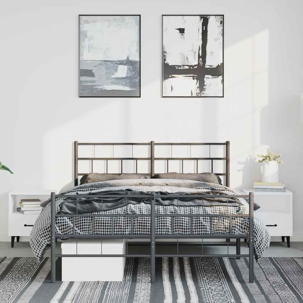 Estrutura de cama com cabeceira e pés 135x190 cm metal preto