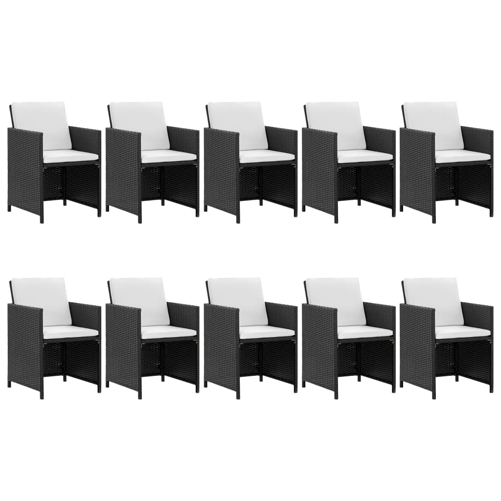 11 Pcs conjunto jantar exterior com almofadões vime PE preto