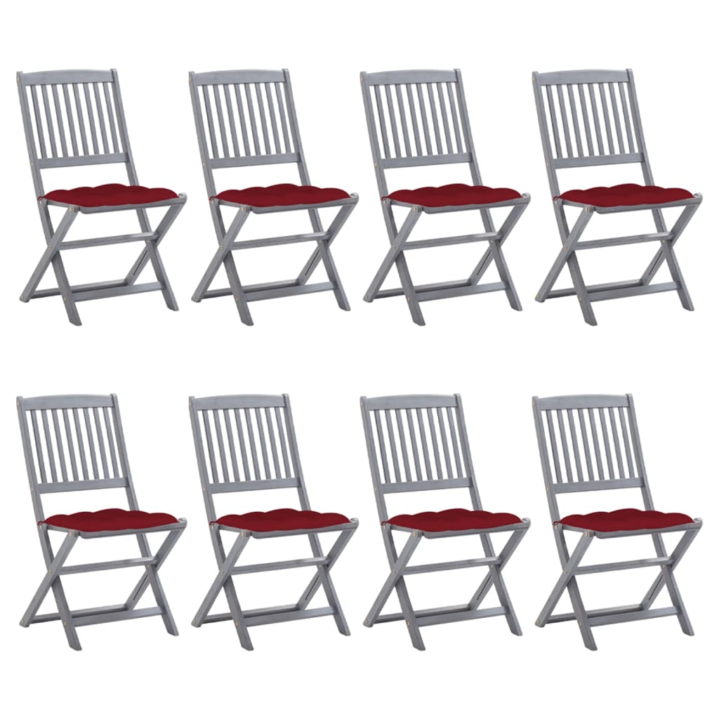 Cadeiras de exterior dobráveis 8pcs c/ almofadões acácia maciça
