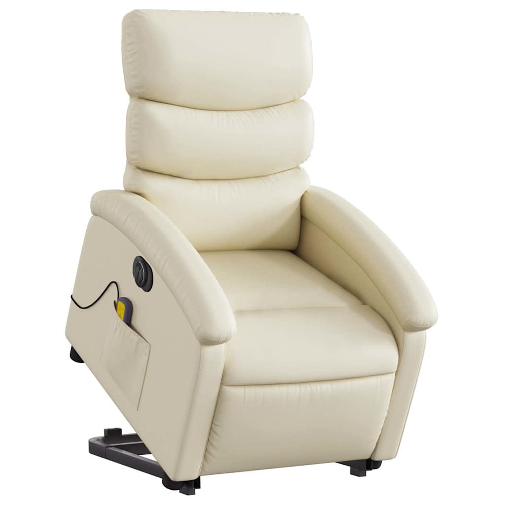 Poltrona reclinável elevatória elétrica couro artificial creme