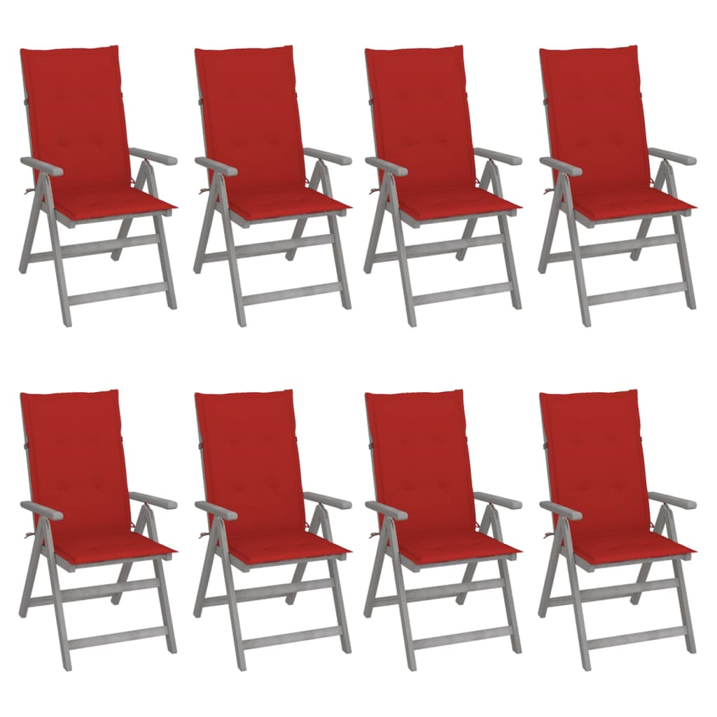 Cadeiras jardim reclináveis c/ almofadões 8 pcs acácia cinzento