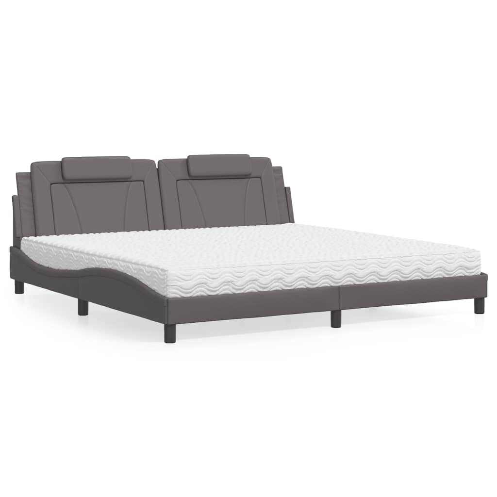Cama viana com colchão 200x200 cm couro artificial cinzento