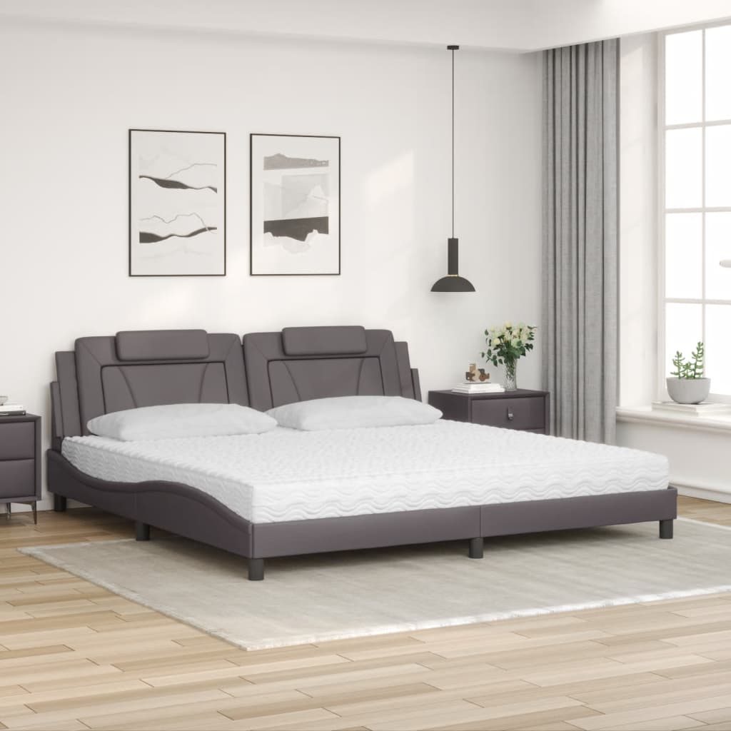 Cama viana com colchão 200x200 cm couro artificial cinzento