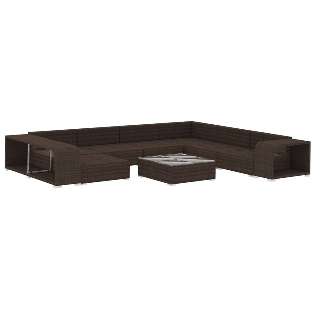 10 Pcs conjunto lounge jardim c/ almofadões vime PE castanho