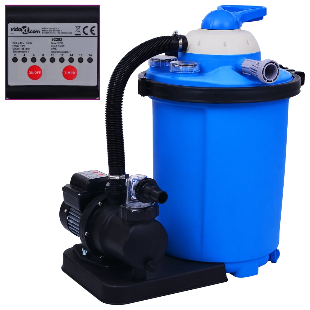 Bomba de filtro de areia com temporizador 550 w 50 l