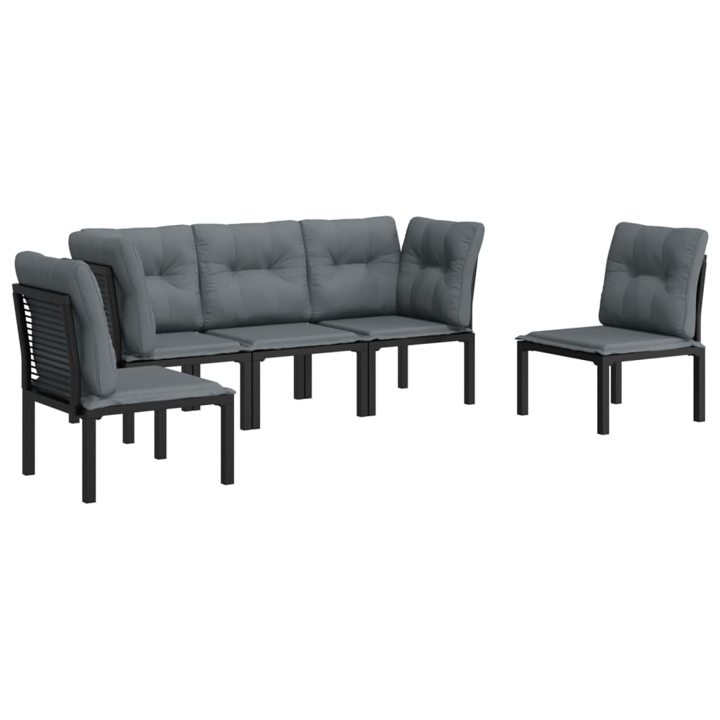 5 Pcs conjunto lounge de jardim vime PE preto/cinzento