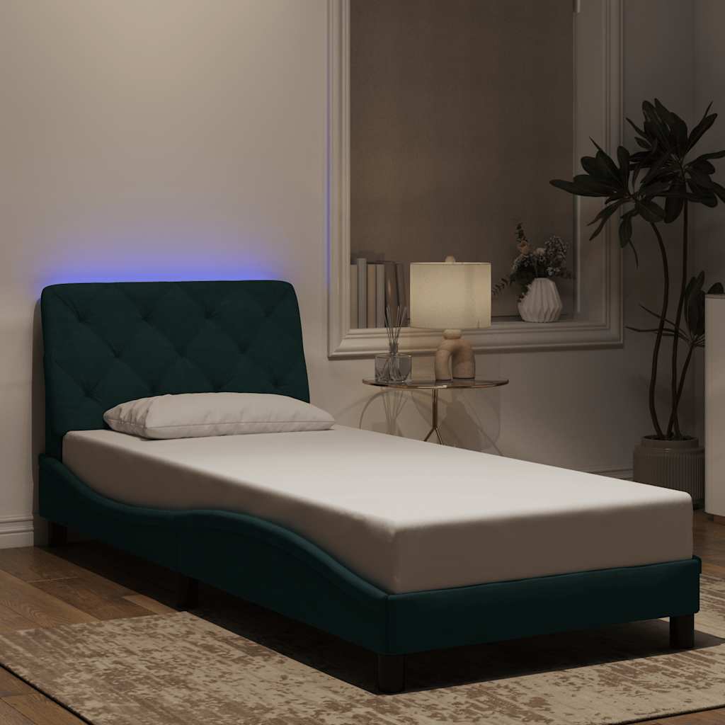 Estrutura de cama com LED sem colchão 80x200 cm veludo verde-escuro