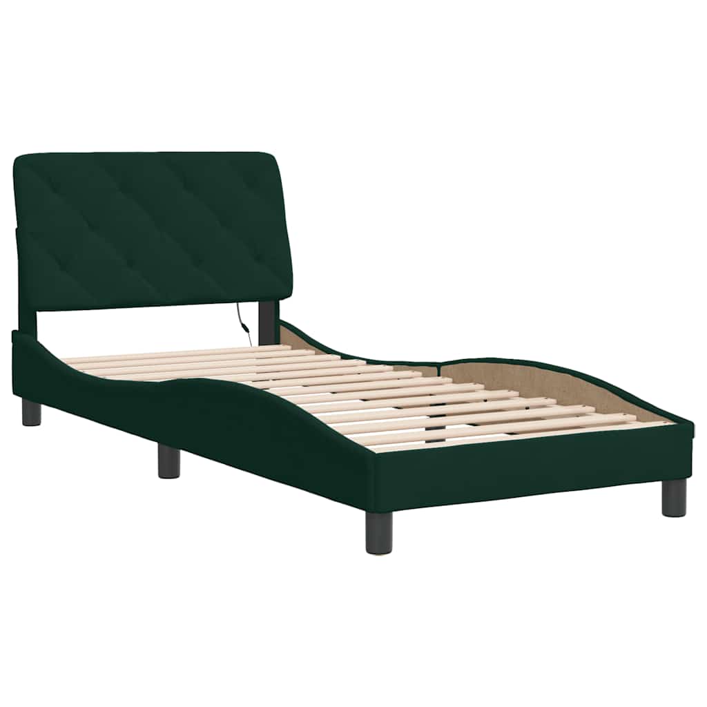 Estrutura de cama com LED sem colchão 80x200 cm veludo verde-escuro