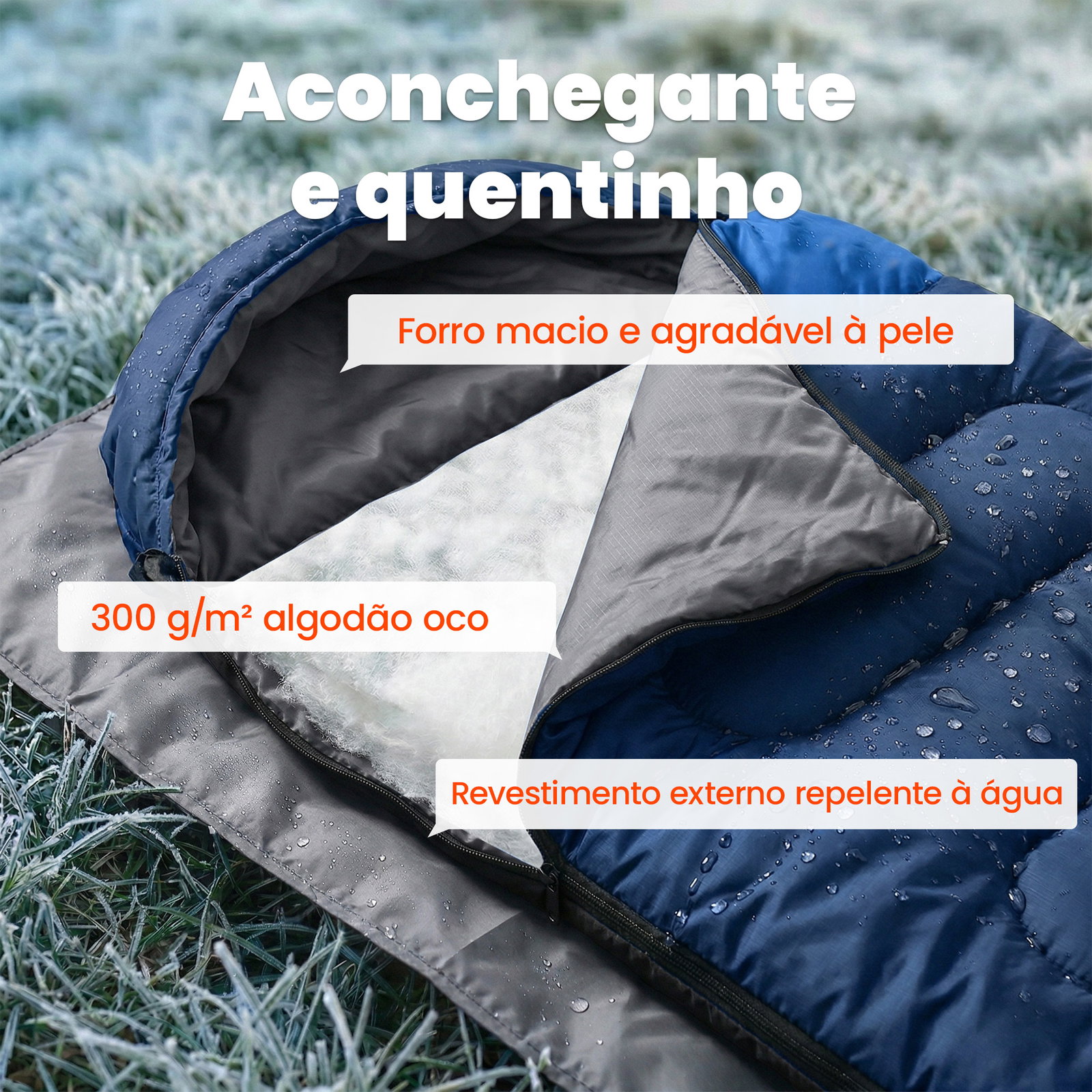 Saco-cama para adulto leve e compacto para 3 estações impermeável portátil tamanho pequeno para acampar azul-marinho