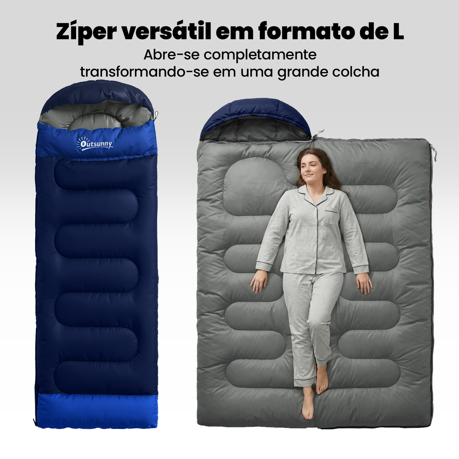 Saco-cama para adulto leve e compacto para 3 estações impermeável portátil tamanho pequeno para acampar azul-marinho