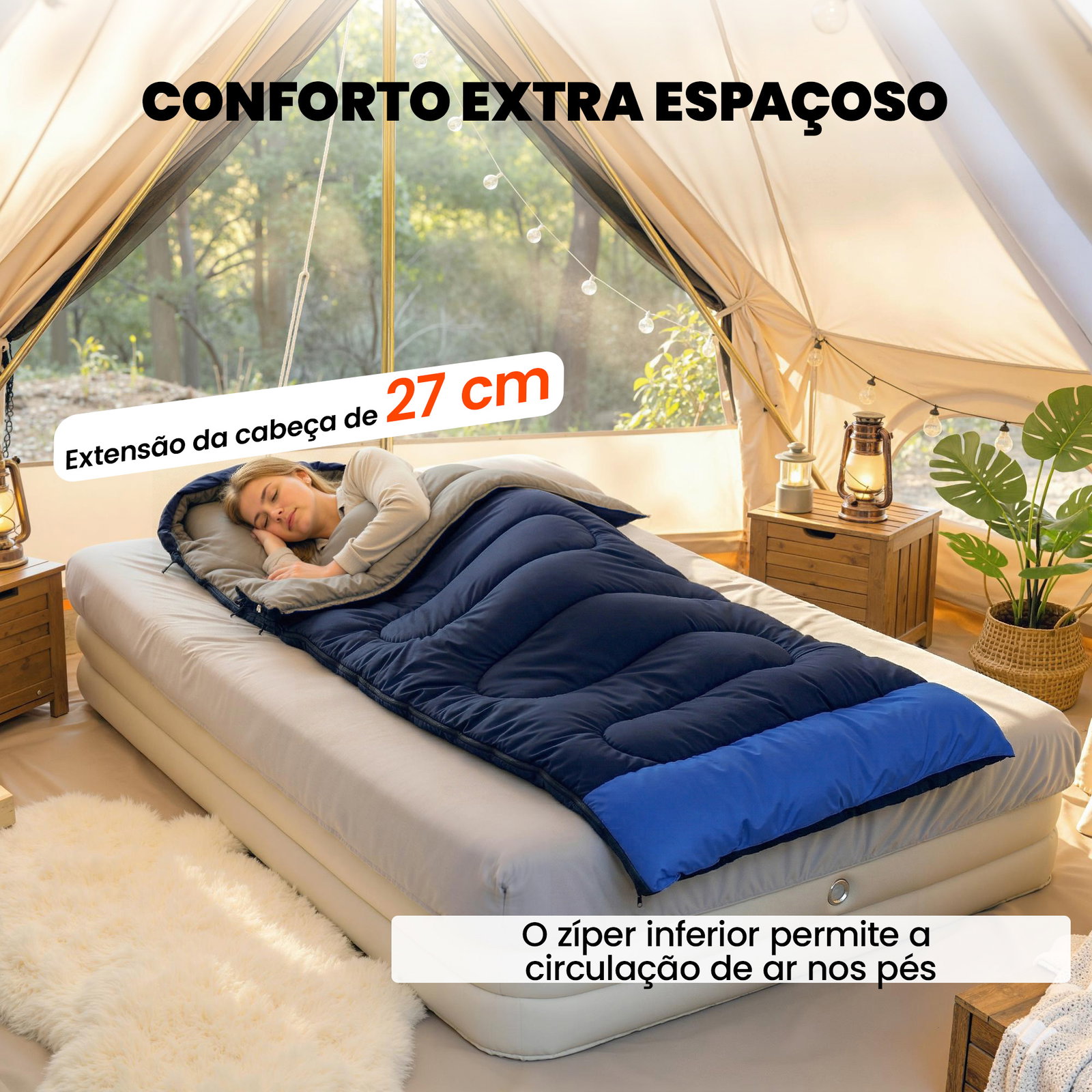 Saco-cama para adulto leve e compacto para 3 estações impermeável portátil tamanho pequeno para acampar azul-marinho