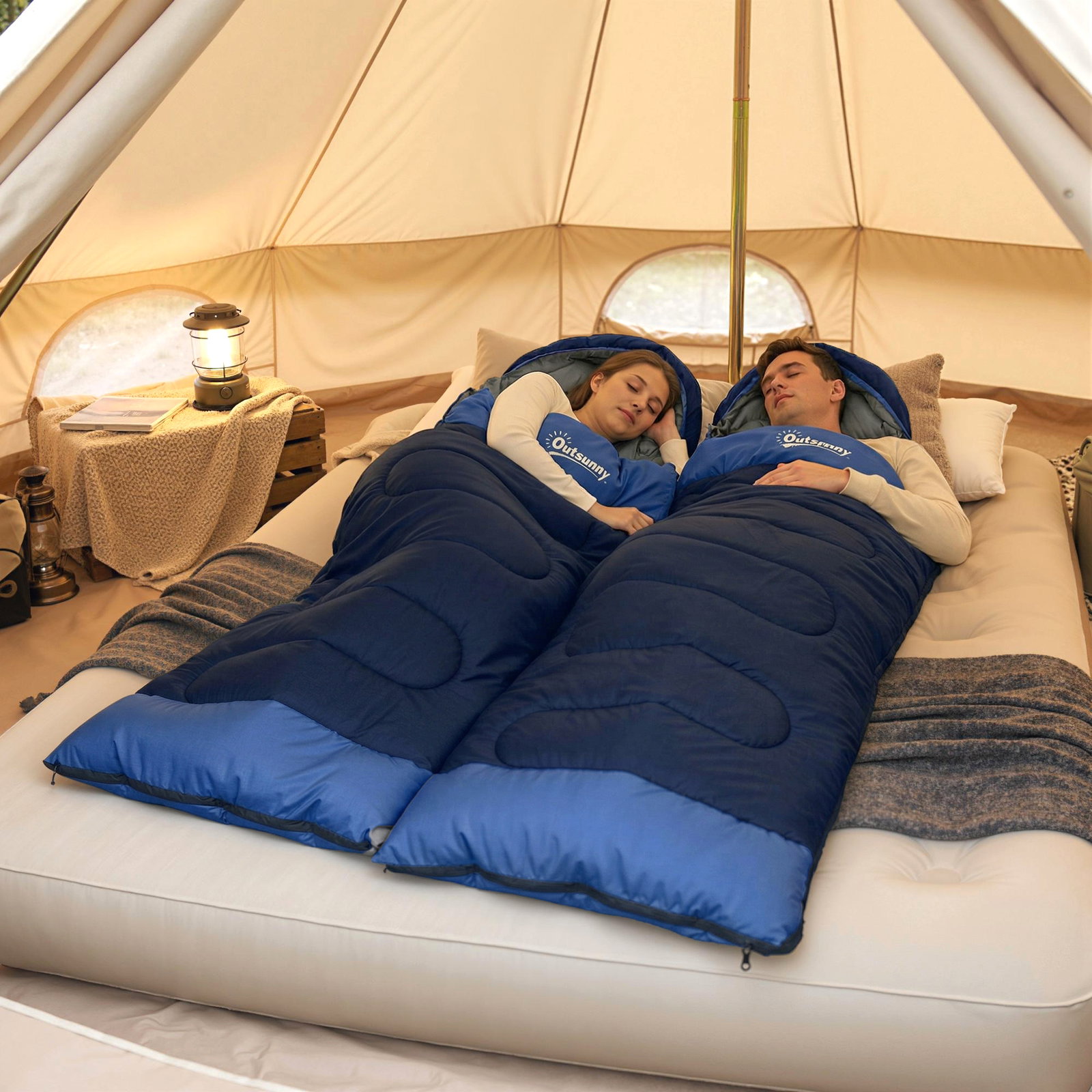 Saco-cama para adulto leve e compacto para 3 estações impermeável portátil tamanho pequeno para acampar azul-marinho