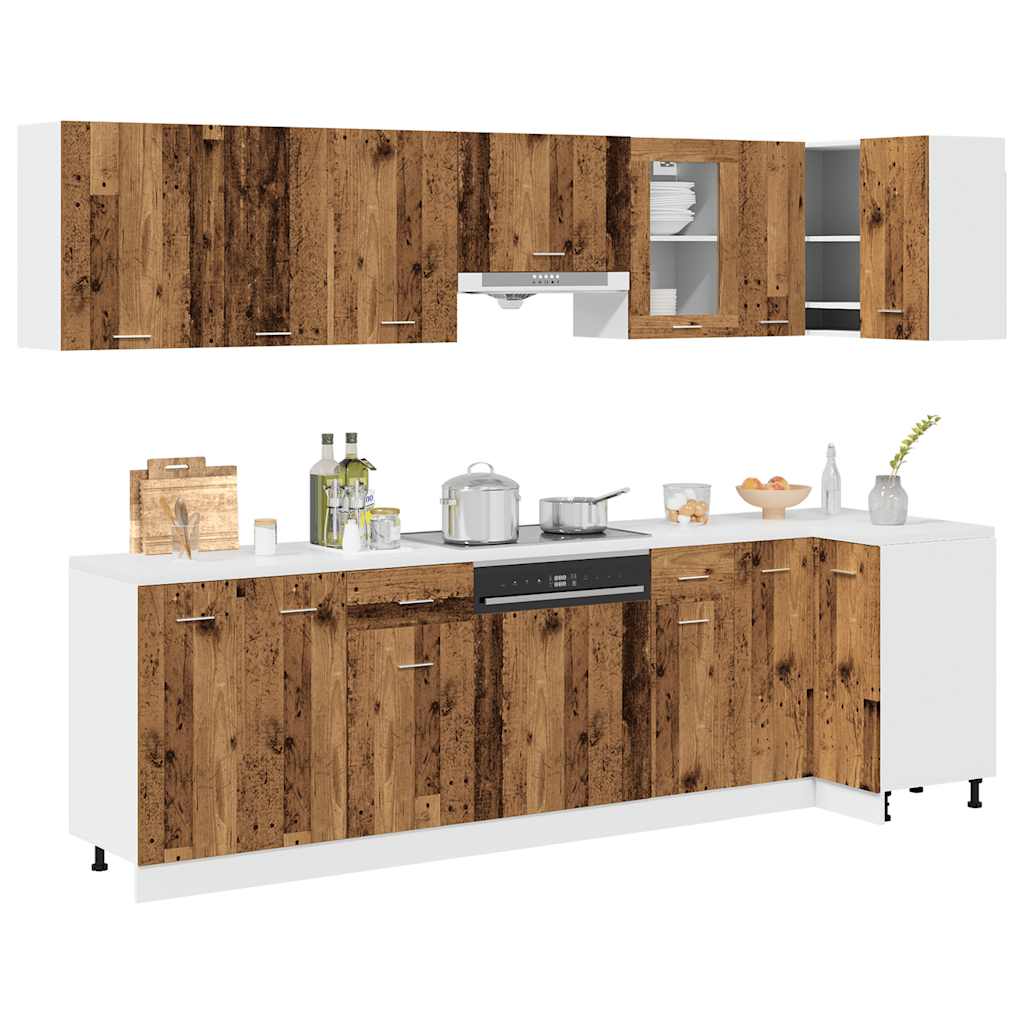 11 Pcs armário de cozinha conjunto deriv. madeira lyon madeira velha