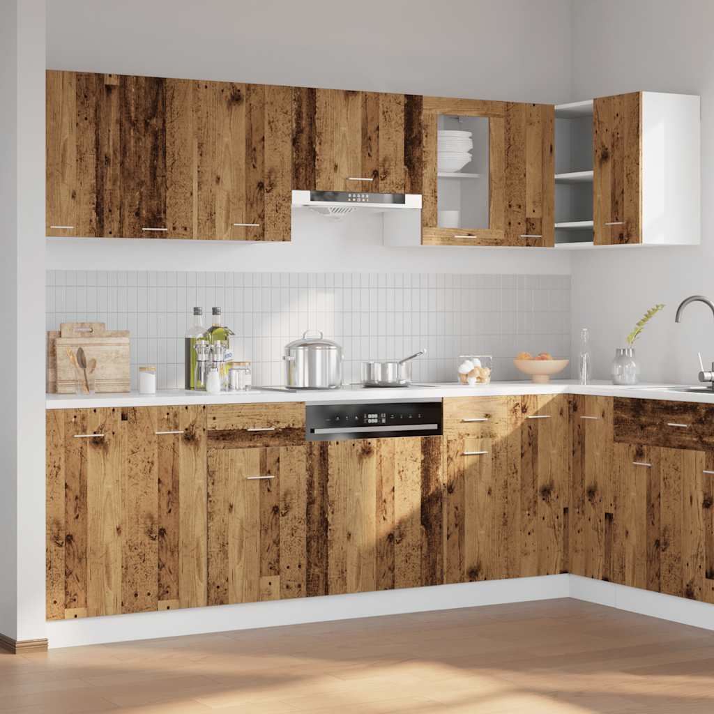 11 Pcs armário de cozinha conjunto deriv. madeira lyon madeira velha