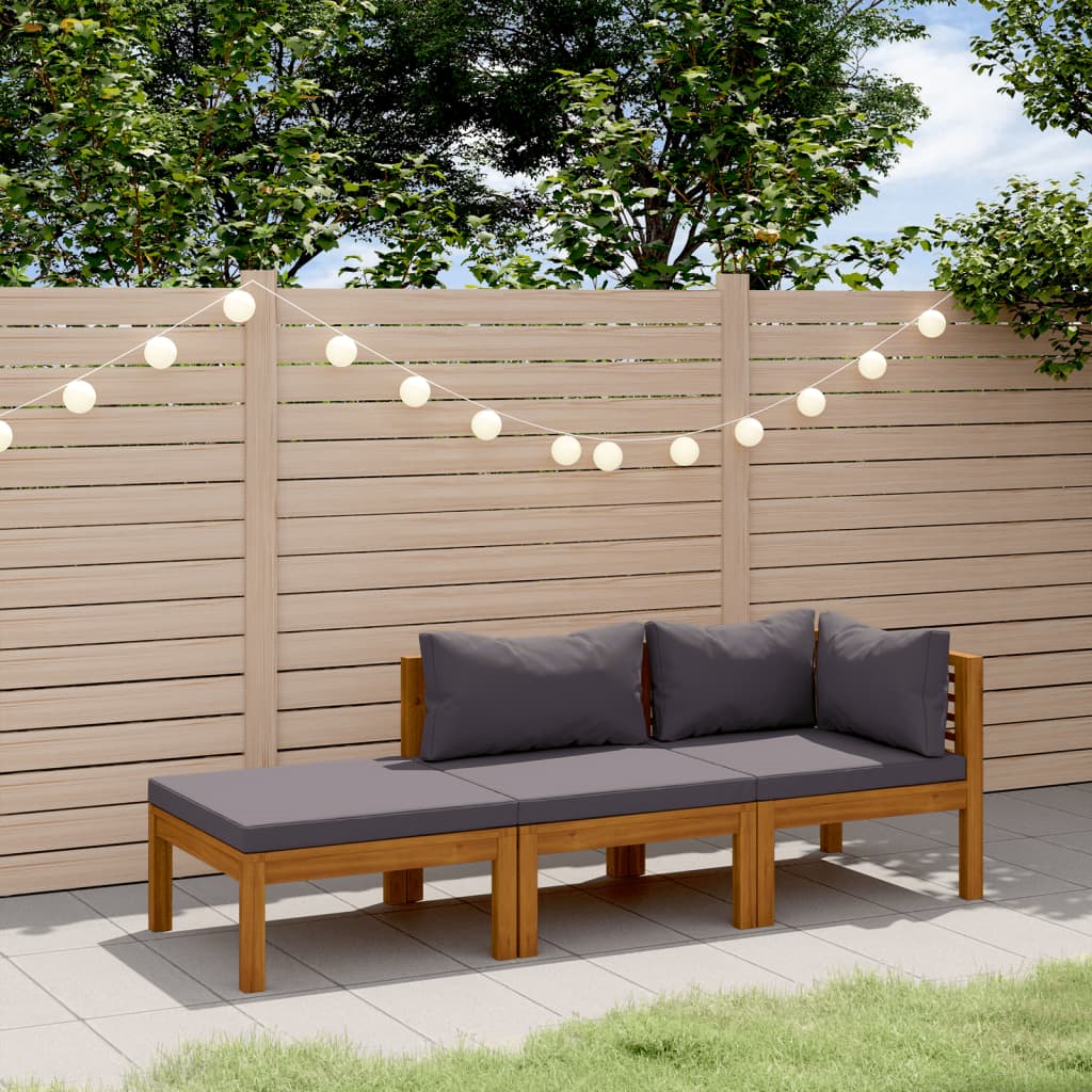 3 Pcs conjunto de lounge de jardim com almofadões acácia maciça