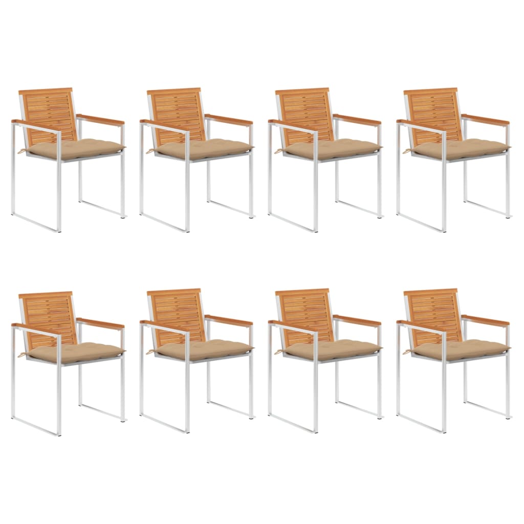 Cadeiras de jardim 8 pcs c/ almofadões madeira de acácia maciça
