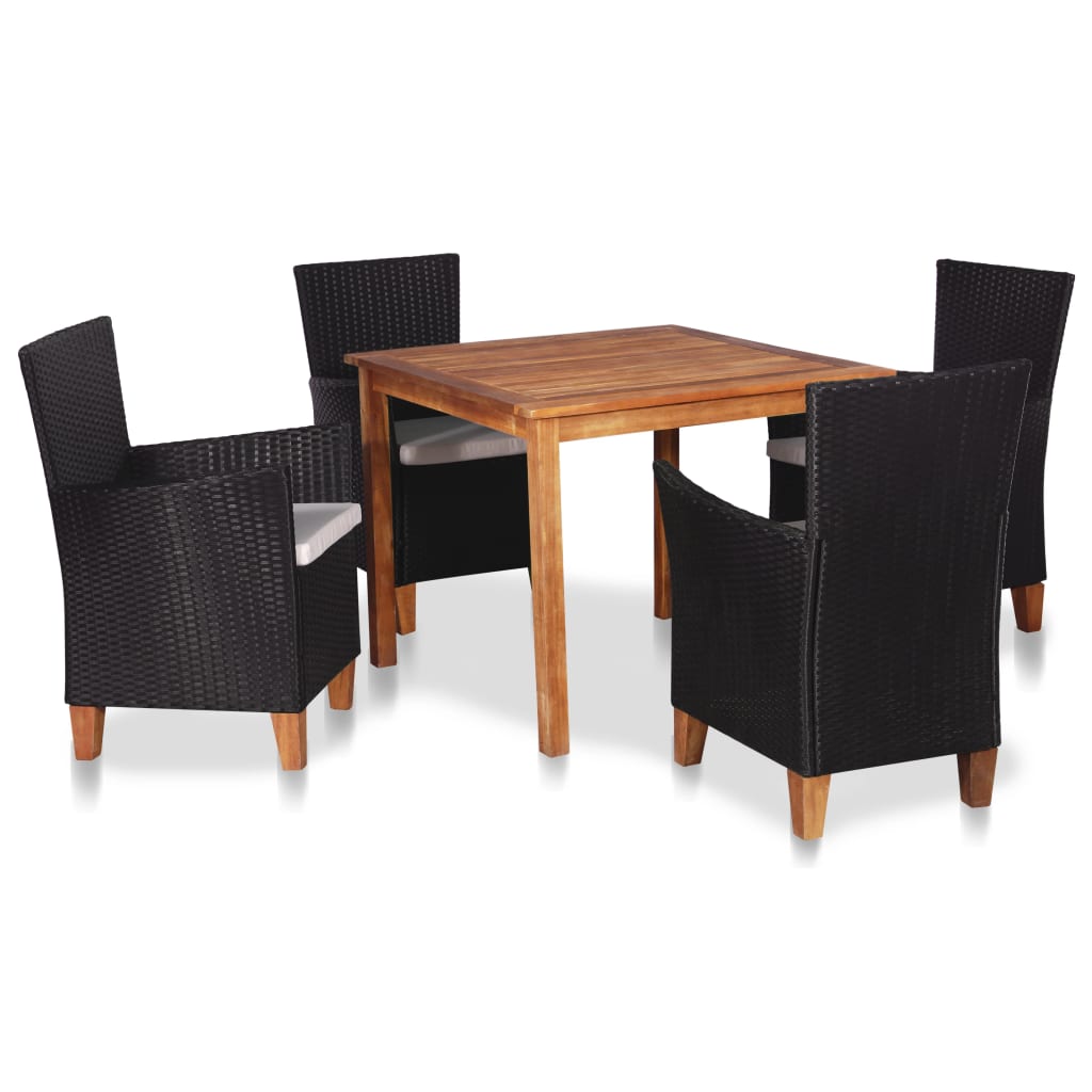 5 Pcs conjunto de jantar para jardim vime PE preto e castanho