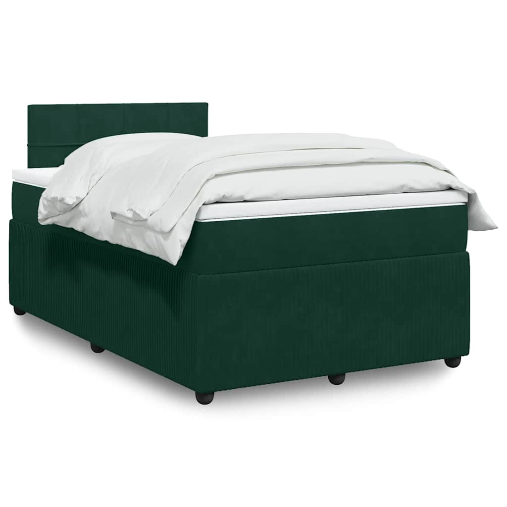 Cama boxspring com colchão 120x200 cm veludo verde-escuro