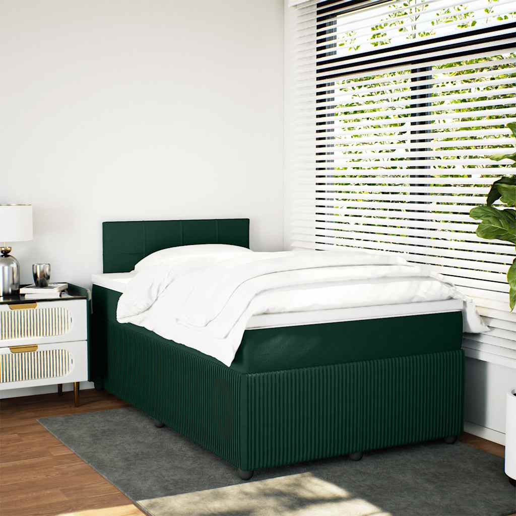 Cama boxspring com colchão 120x200 cm veludo verde-escuro