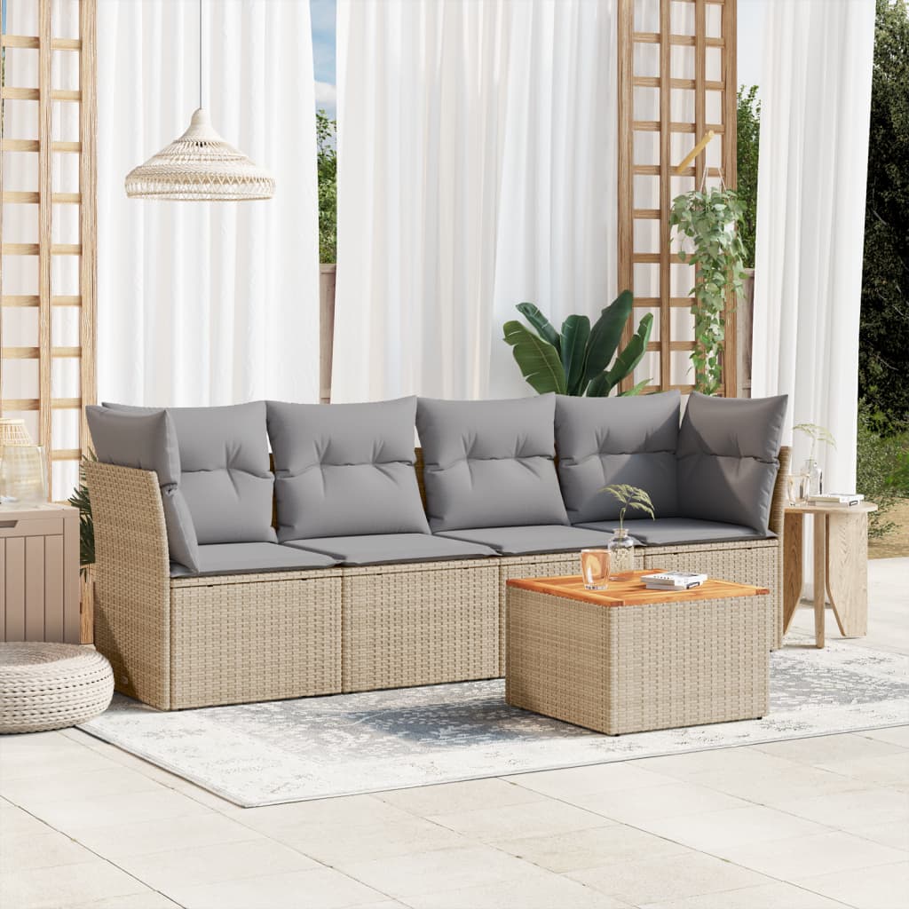 5 Pcs conjunto de sofás p/ jardim com almofadões vime PE bege
