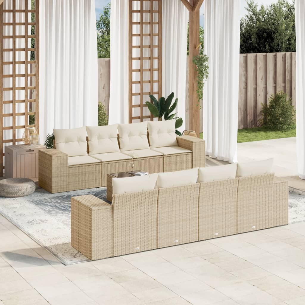 9 Pcs conjunto de sofás p/ jardim com almofadões vime PE bege