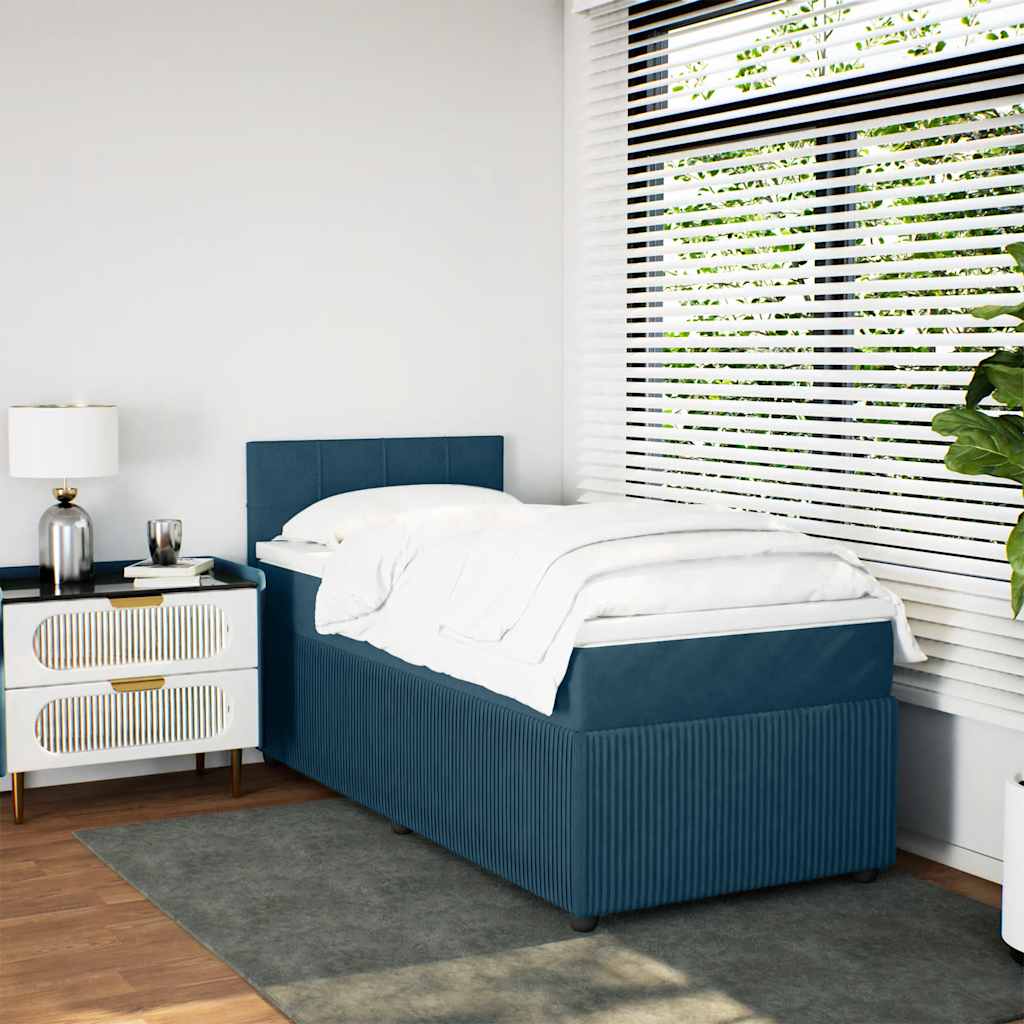 Cama boxspring com colchão 90x190 cm veludo azul