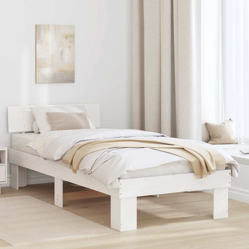 Estrutura da cama branco 80 x 200 cm madeira de pinheiro sólida