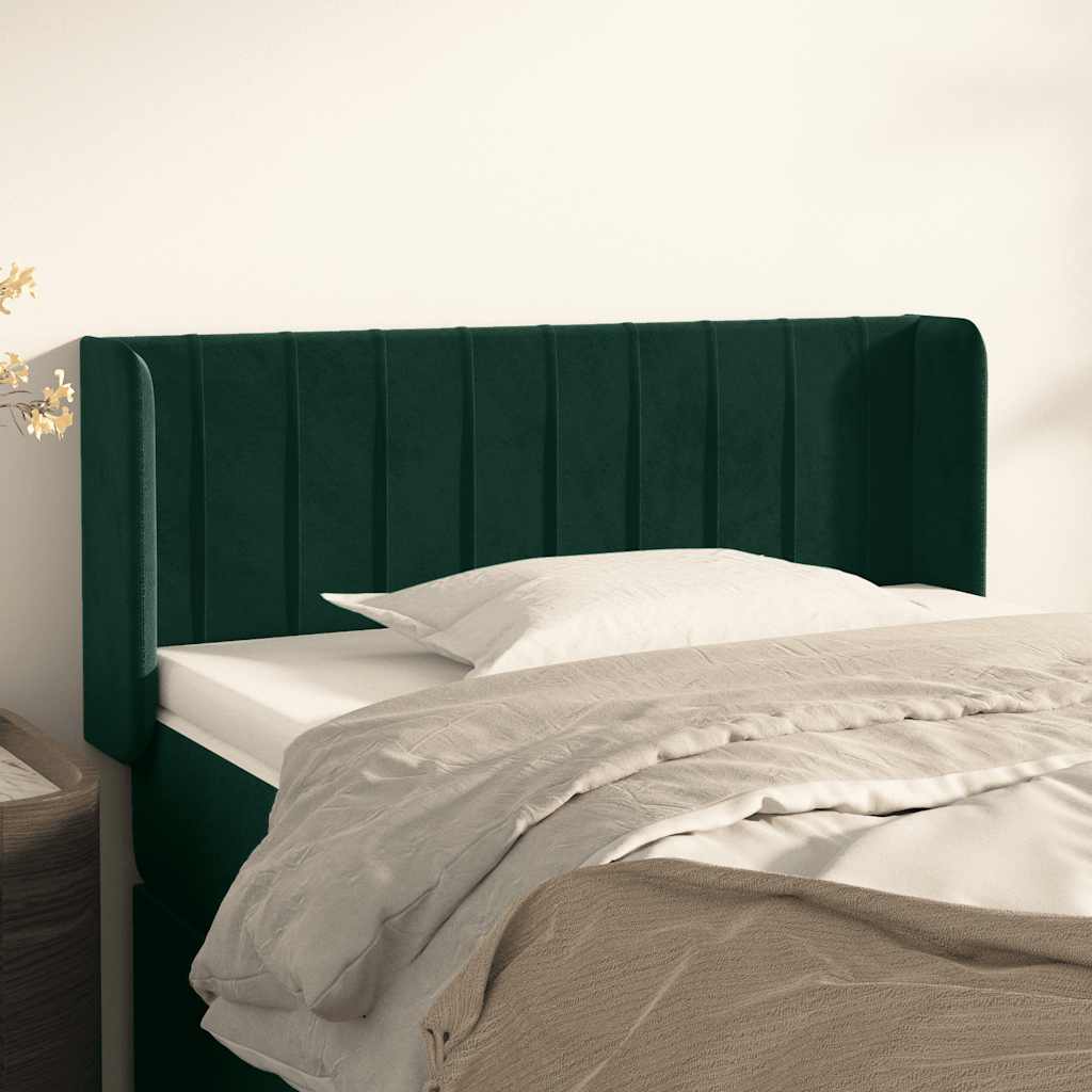 Cabeceira de cama c/ abas veludo 83x16x78/88 cm verde-escuro