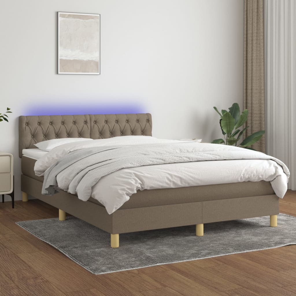 Cama box spring colchão/LED 140x200 cm tecido cinza-acastanhado