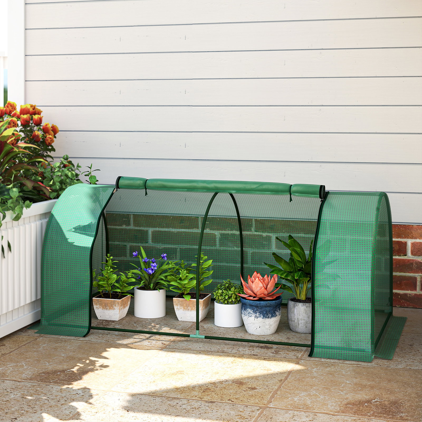 Estufa de jardim 200x100x80 cm para cultivo de plantas sementes estufa com estrutura de aço e cobertura de plástico verde